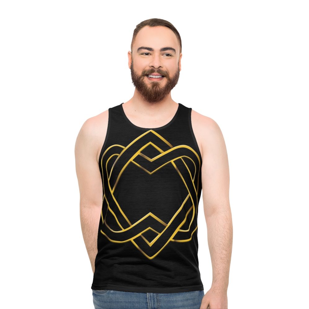 Unisex tank top with heart design and celtic knot art - men