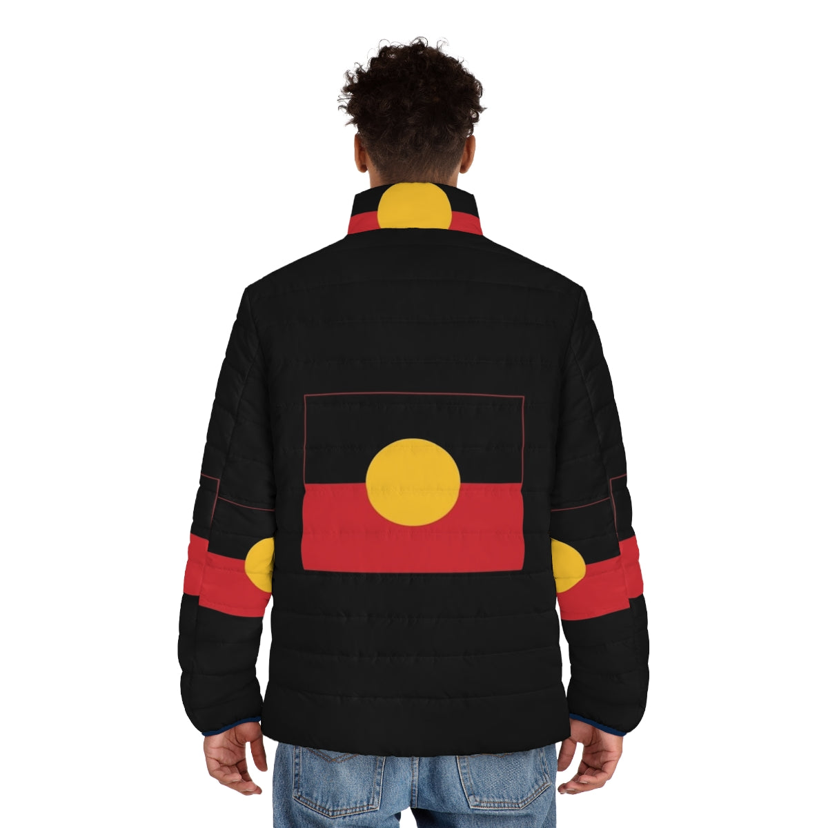 Aboriginal Flag 6 Puffer Jacket - Celebrate the Australian Aboriginal Flag and Indigenous Culture - men back