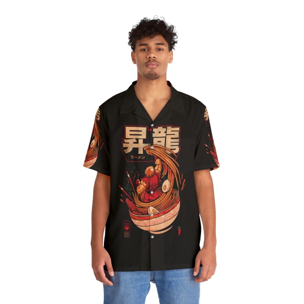 Spicy Shoryu Noodles Hawaiian Shirt featuring retro gaming and Japanese food inspired design - People Front