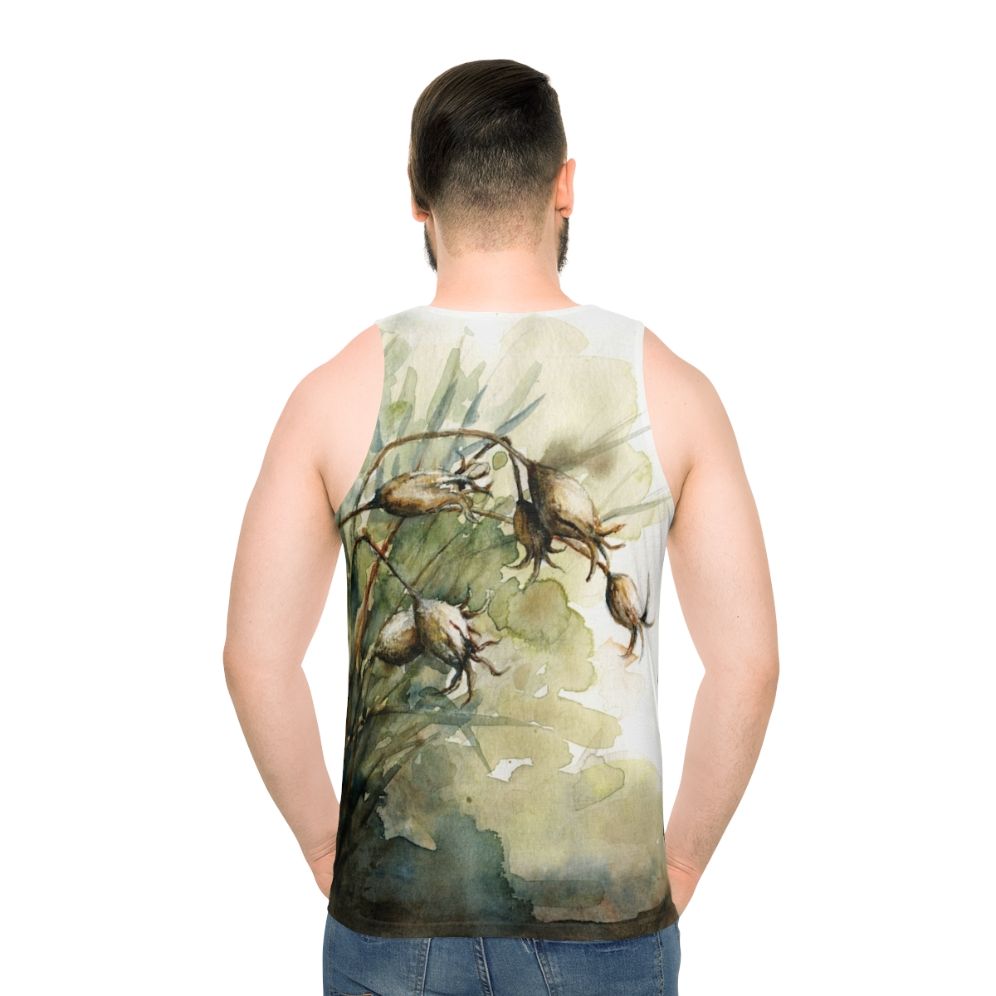 Unisex tank top with botanical seed pod design - men back