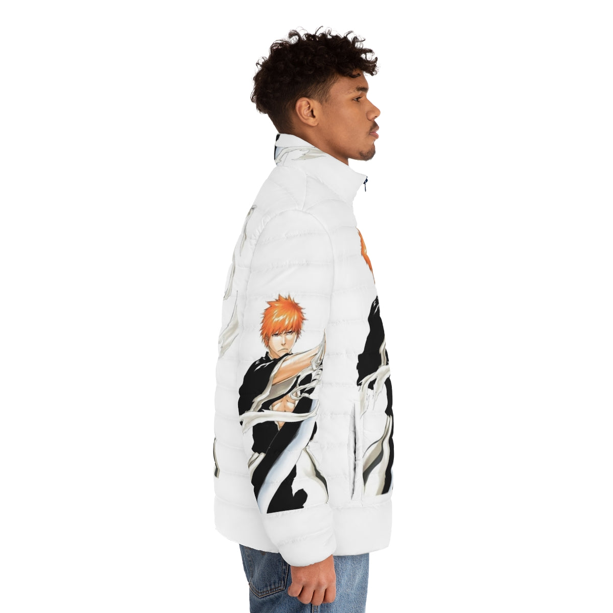 Anime-style Ichigoat Puffer Jacket with anime character design - men side right