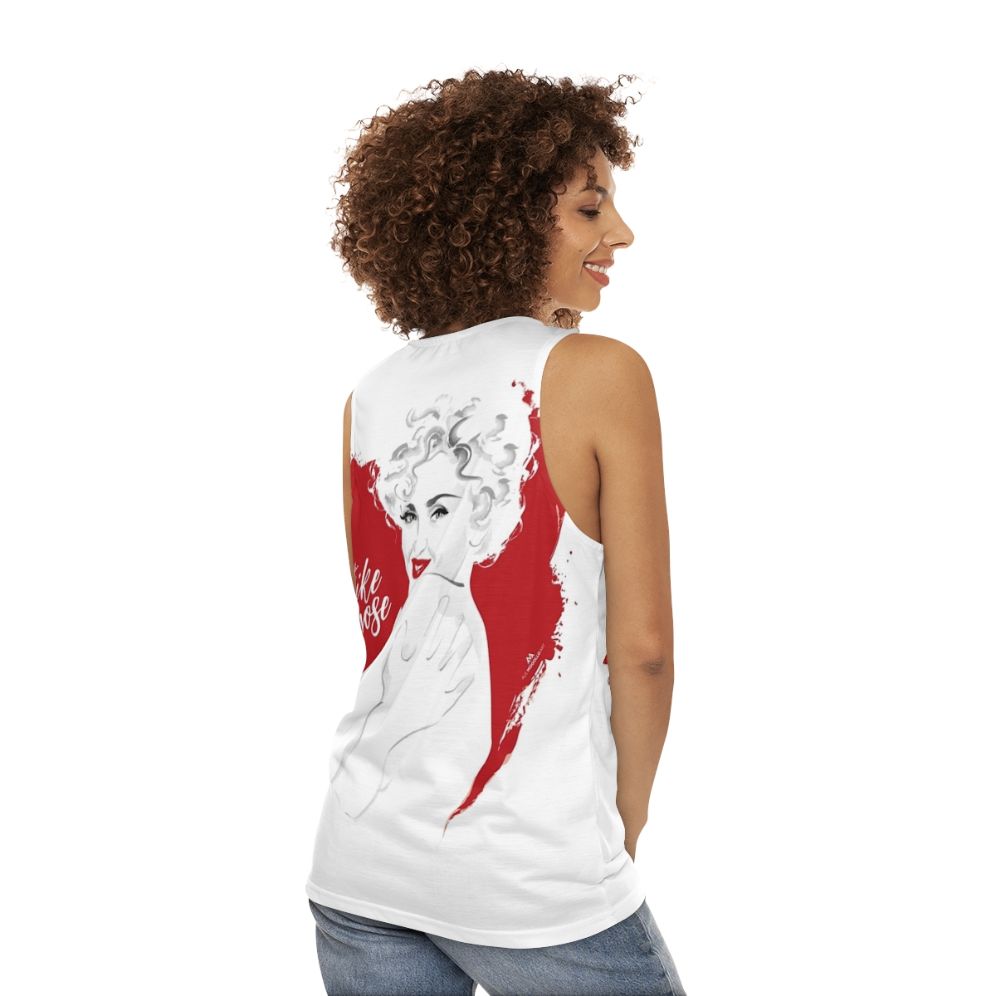 Unisex 90s dance tank top with alejandro mogollo art - women back