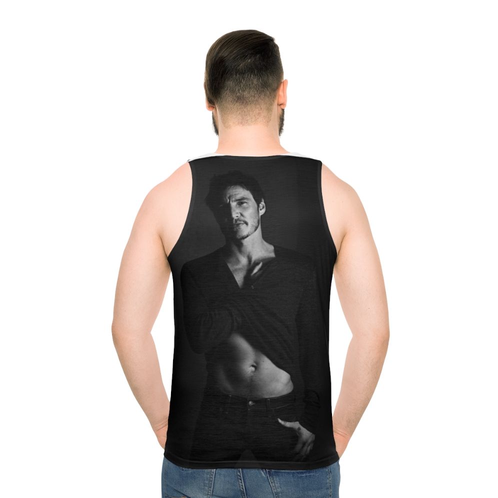 Pedro Pascal Black and White Unisex Tank Top - men back