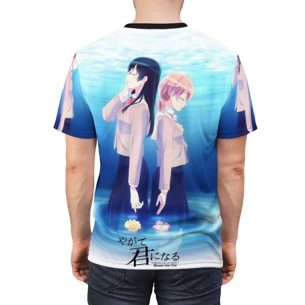 Bloom Into You inspired anime fan art design on a high-quality t-shirt - men back