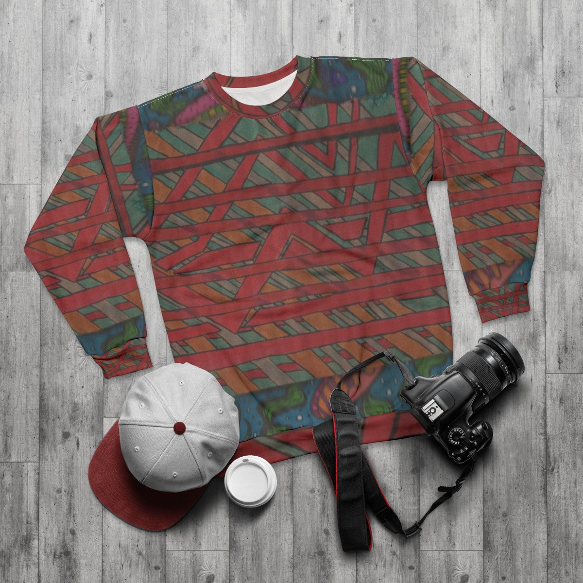 Not Smooth Jazz' graphic sweatshirt with abstract, experimental design - flat lay