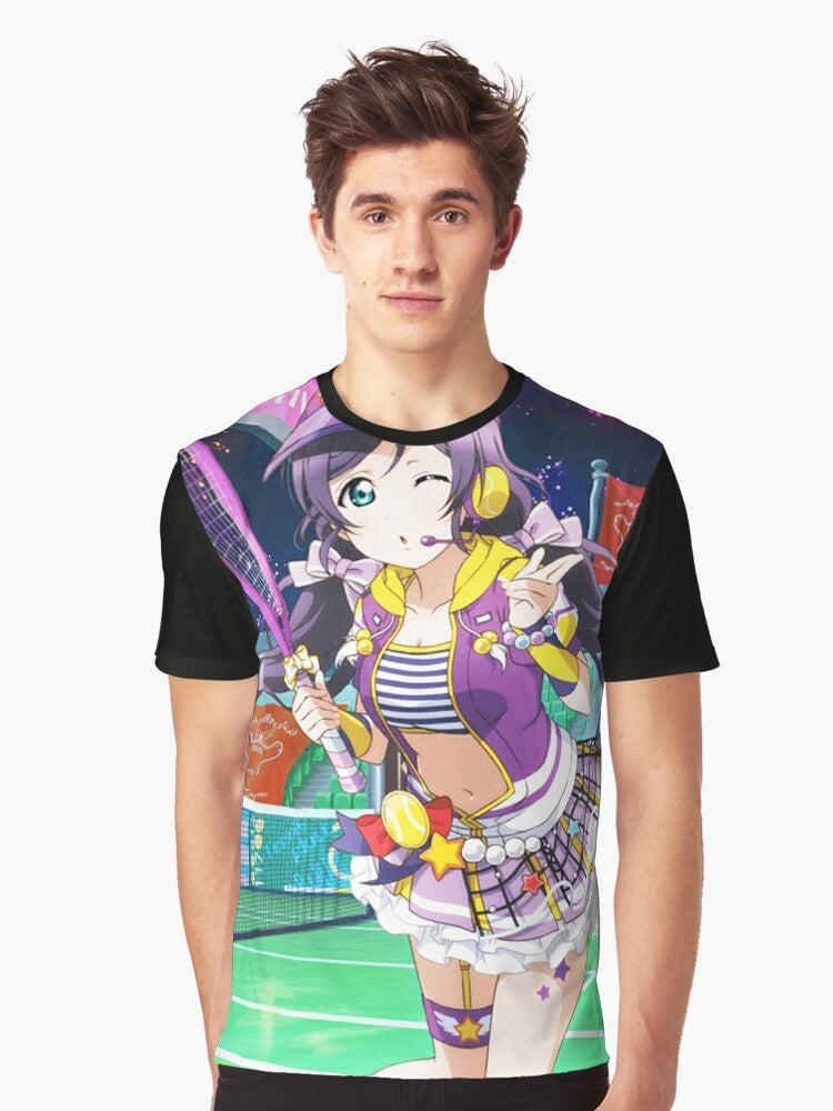 Nozomi Tojo Love Live School Idol Project graphic t-shirt featuring a tennis design - Men