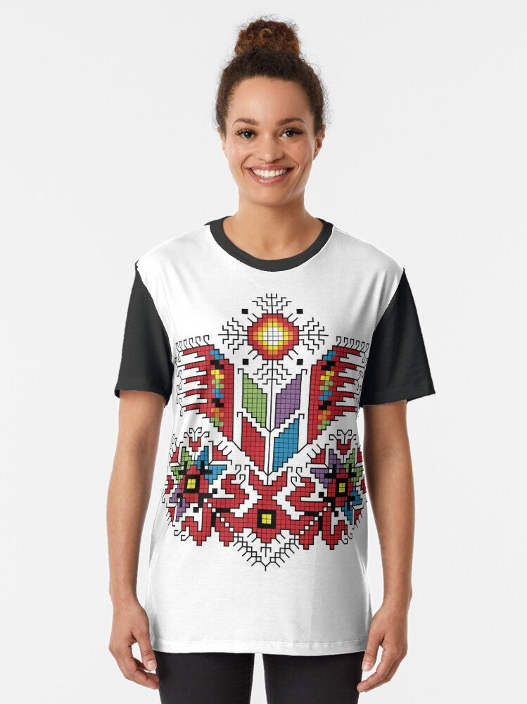 Traditional Bulgarian tree of life motif graphic t-shirt design - Women