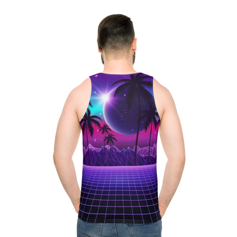 Retro aesthetic neon sunset unisex tank top - men back