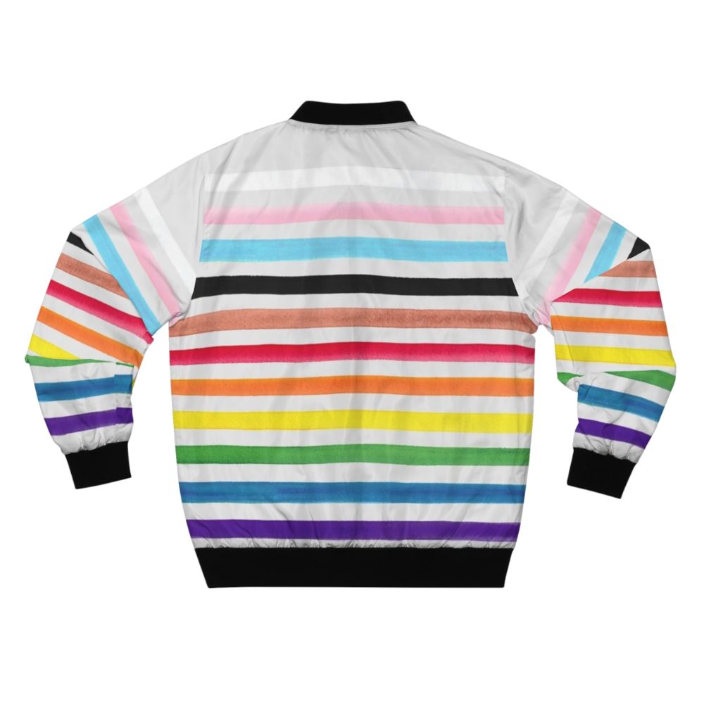 Progress Pride Stripes Bomber Jacket with LGBTQ and Transgender Flags - Back