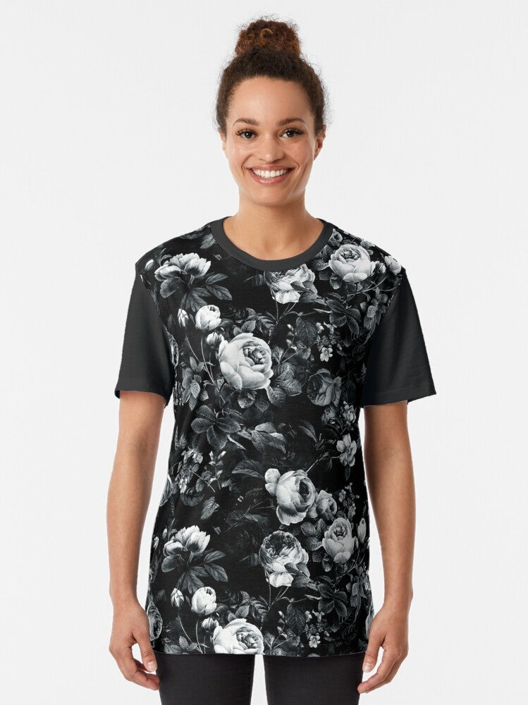 Black and white roses graphic design on a t-shirt - Women