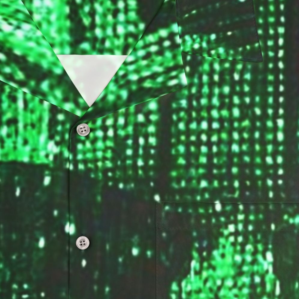 Matrix-inspired Hawaiian shirt with digital code and futuristic design - Detail