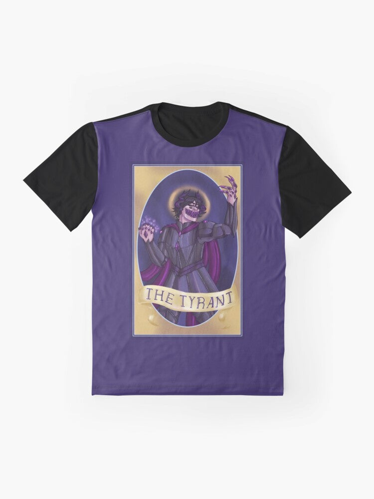 Haunted Tyrant graphic t-shirt featuring a fantasy demon design - Flat lay