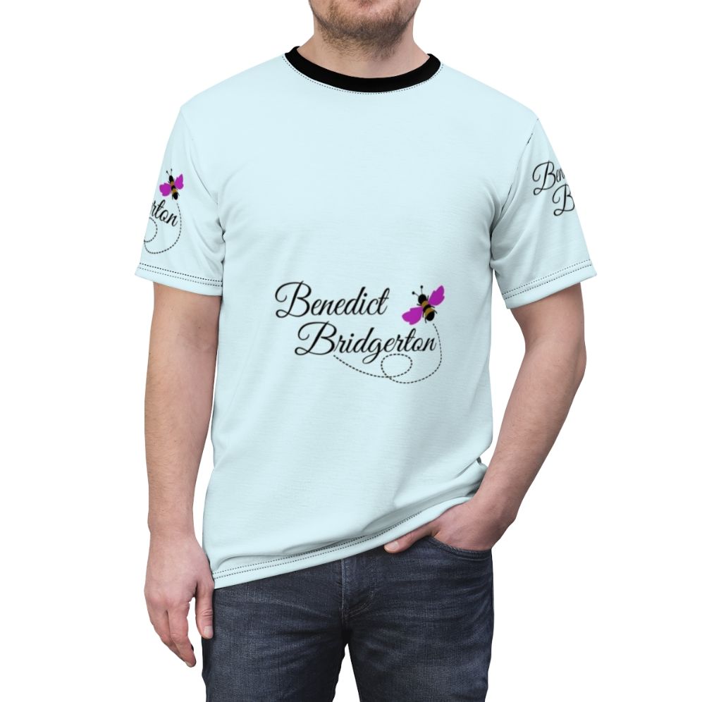 Bridgerton-inspired t-shirt featuring the name "Benedict" and a bee design - men front