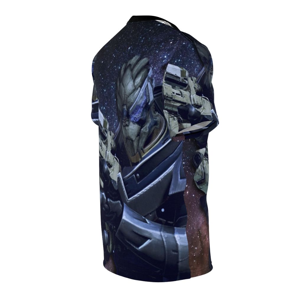 Garrus Vakarian, a popular alien character from the Mass Effect video game series, featured on a high-quality t-shirt design. - men right