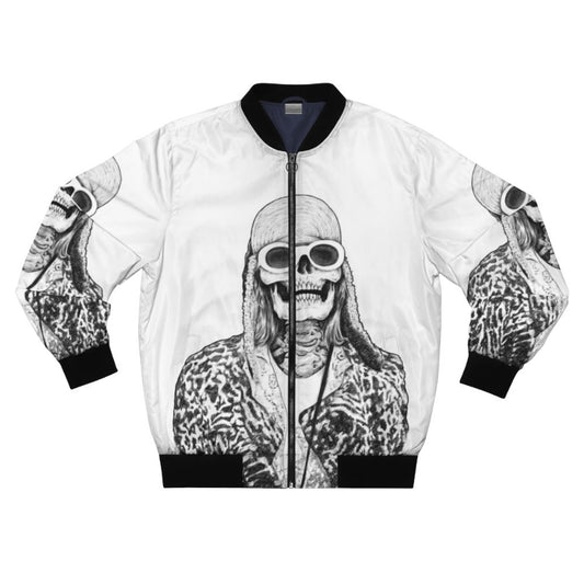 Kurt Cobain Nirvana-inspired bomber jacket with skull and crossbone graphic