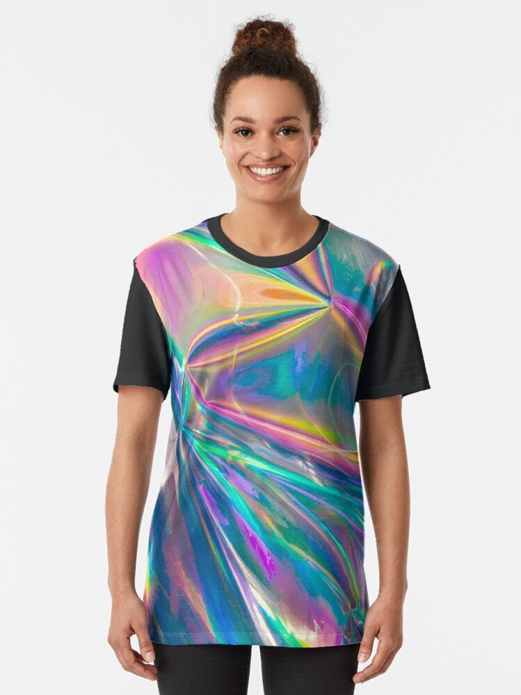 Holographic iridescent graphic design on a t-shirt - Women