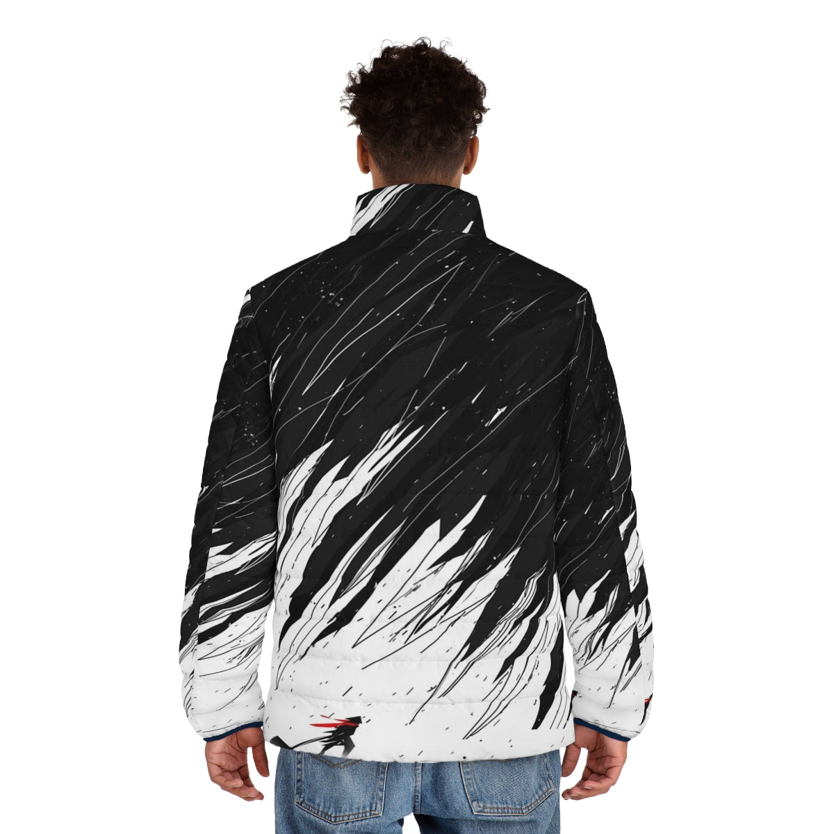 Geometric pattern puffer jacket in a storm-inspired design - men back