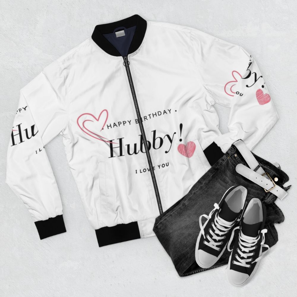 Personalized bomber jacket, a special birthday gift for your husband - Flat lay