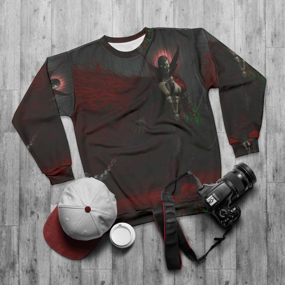 Spawn Sweatshirt 2 - Mortal Kombat Inspired Comic Book Apparel - flat lay