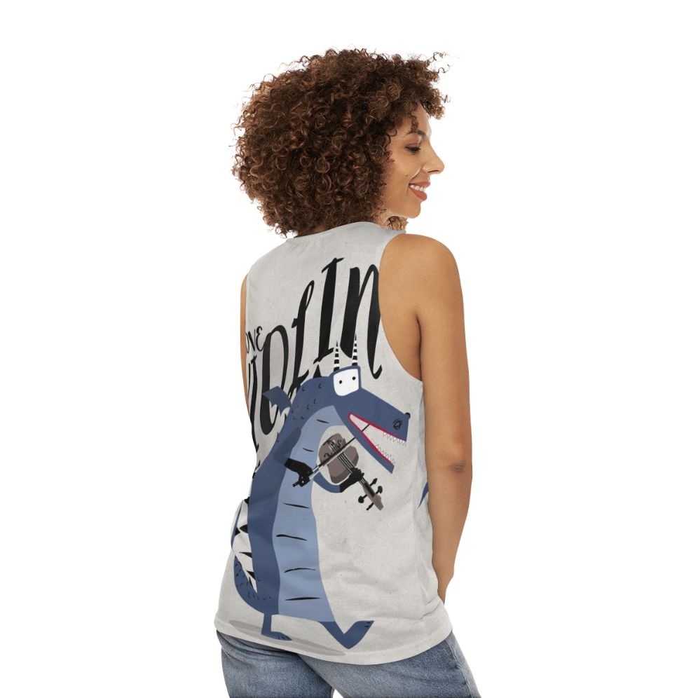 Blue dragon violinist unisex tank top - women back