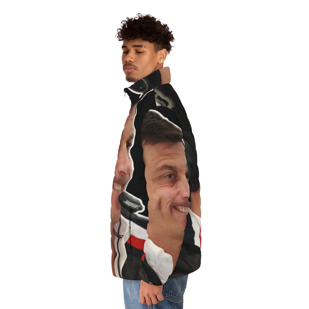 Toto Wolff Puffer Jacket with Funny Face Design - men side left