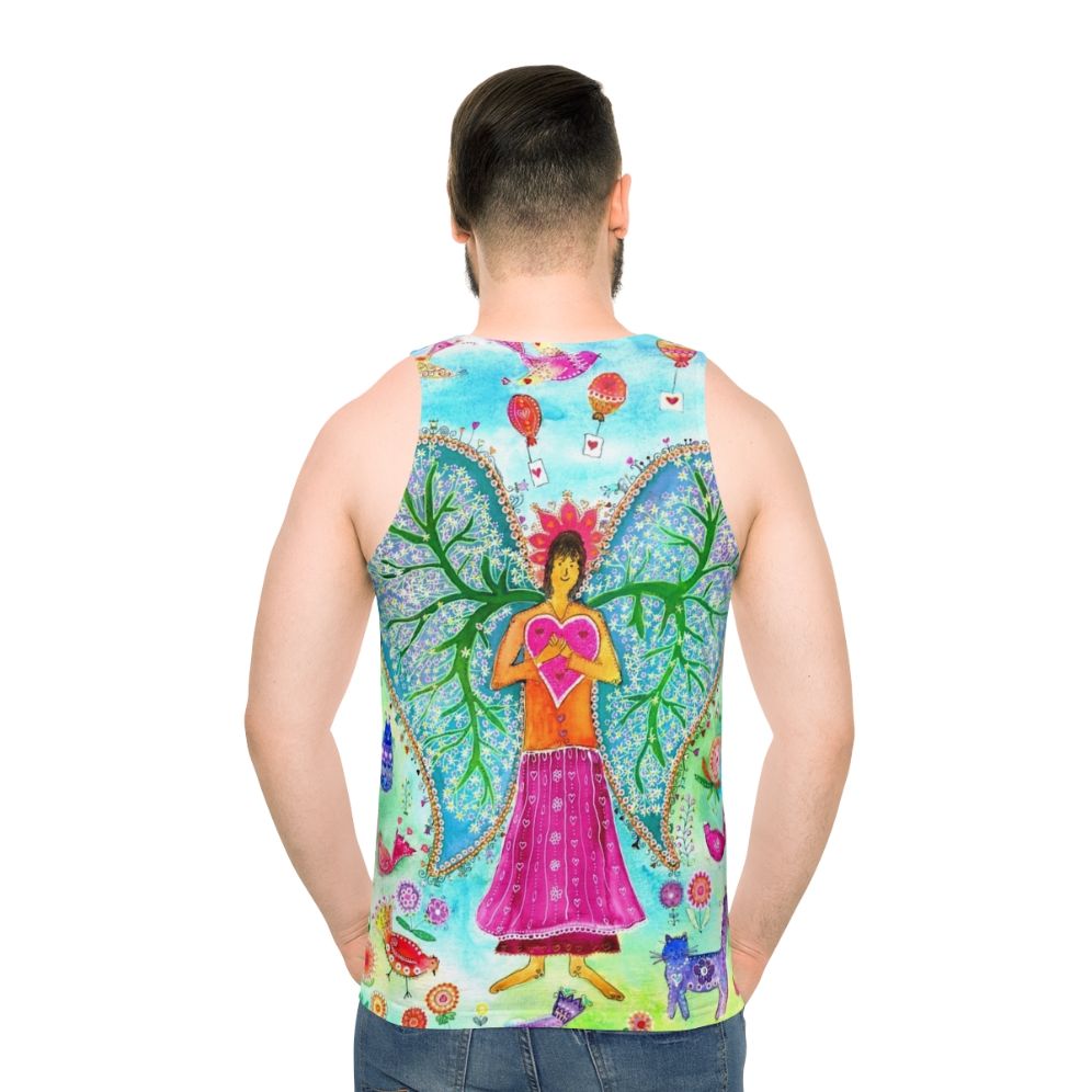 Angel wings unisex tank top with inspirational lung cancer awareness graphic - men back