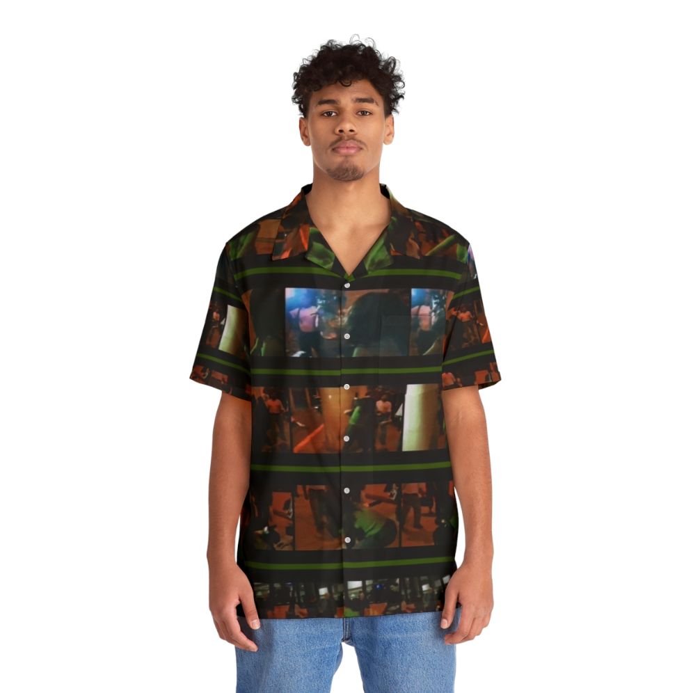 Bj Rk Vs Reporter Green Hawaiian Shirt with punching and paparazzi design - People Front