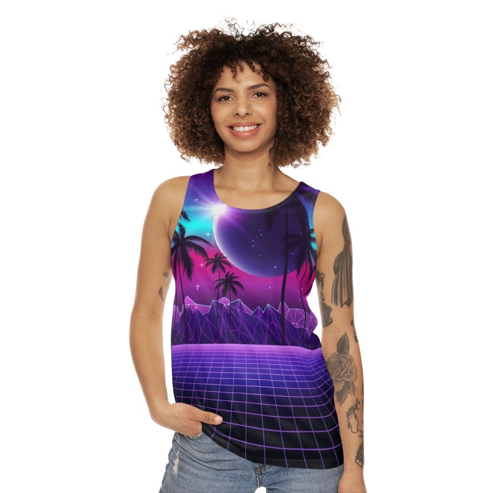 Retro aesthetic neon sunset unisex tank top - women