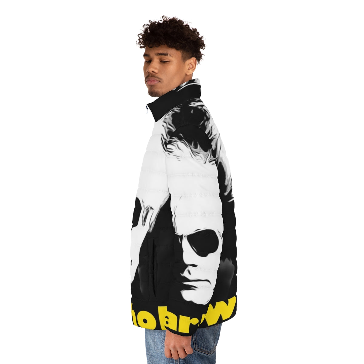 Andy Warhol inspired puffer jacket with pop art graphics - men side left