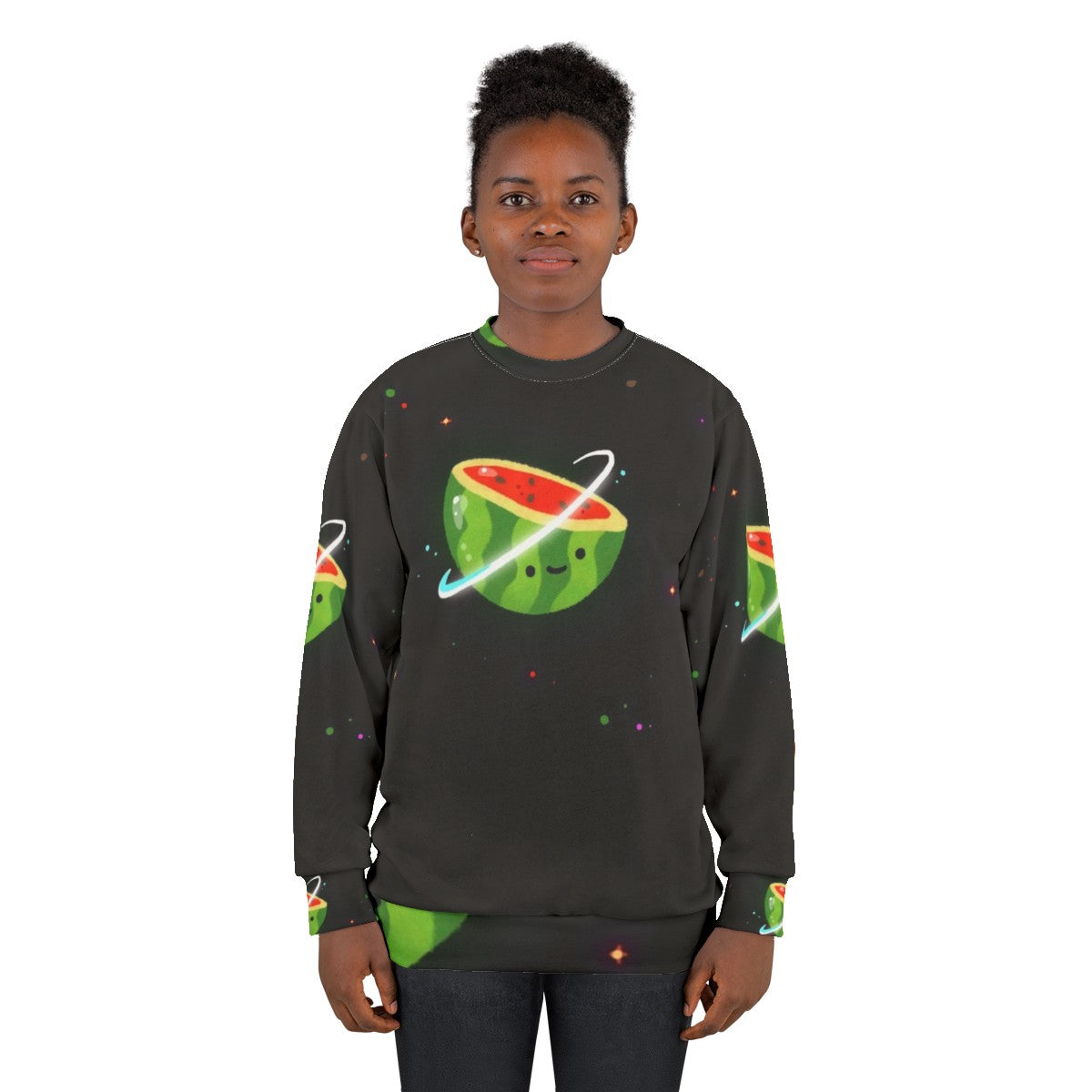 Spacemelon Sweatshirt - Kawaii Watermelon Character in Space Themed Design - women