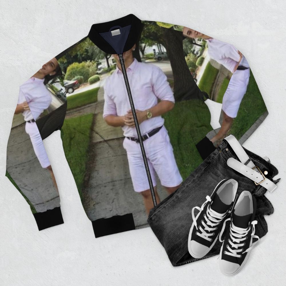 "You Know I Had to Do It to 'Em" meme-inspired bomber jacket - Flat lay