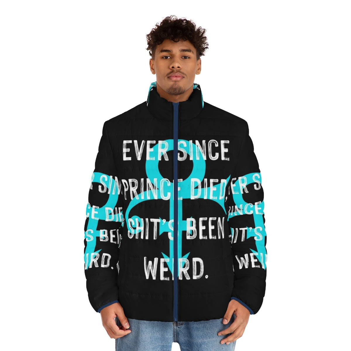 The Artist Music Quote Puffer Jacket featuring a stylish design and musical quotes - men front