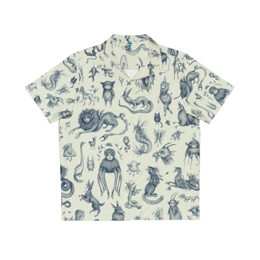 Pastel fantasy creatures Hawaiian shirt with mythical beasts and nature-inspired design