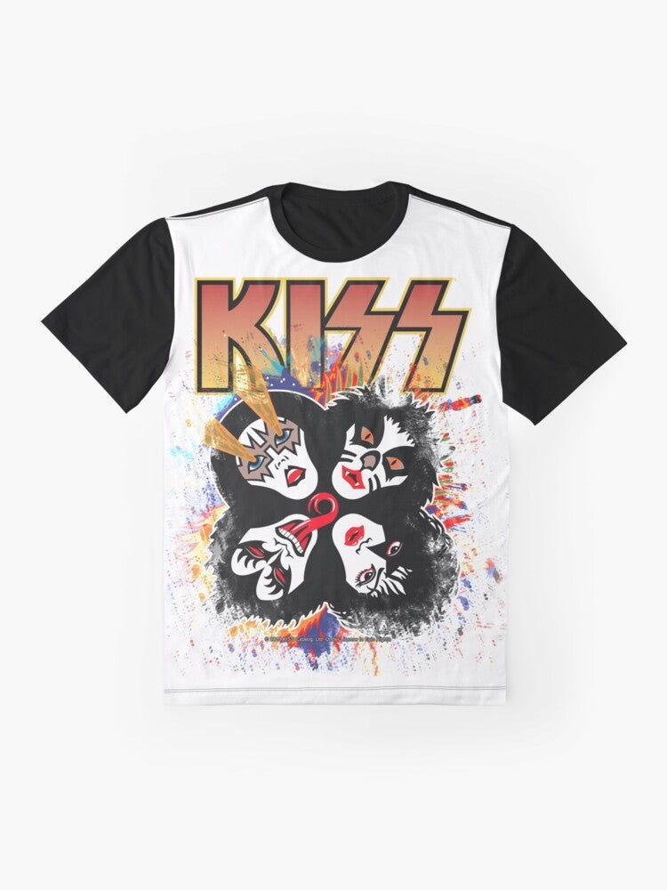 "Kiss band rock and roll over splash logo graphic t-shirt" - Flat lay