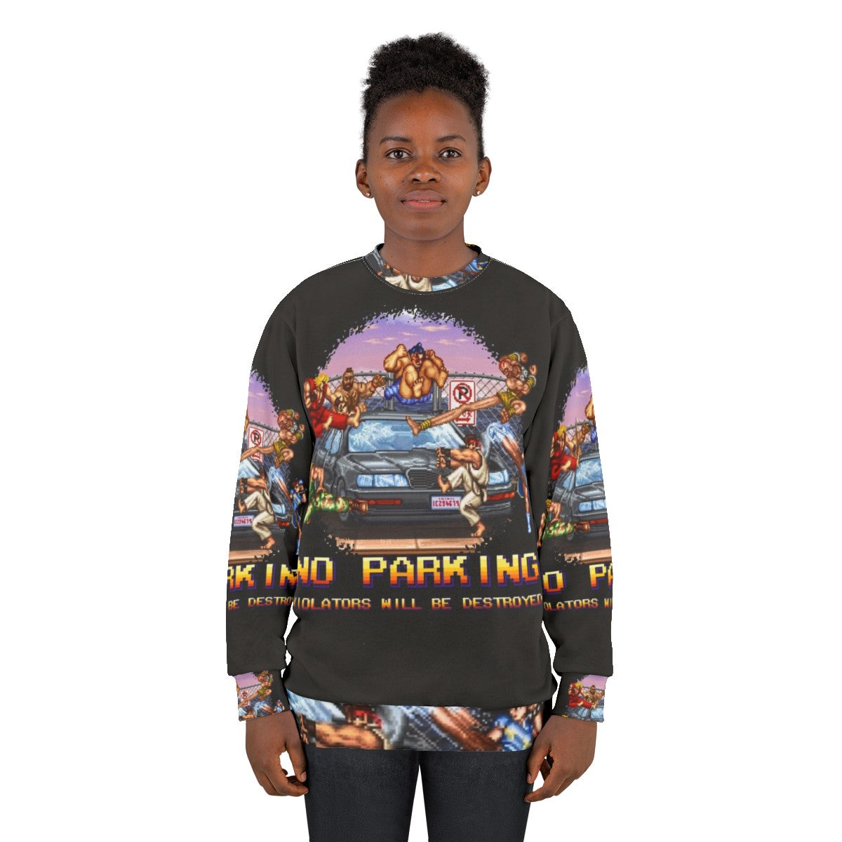 No Parking Violators Will Be Destroyed 8-Bit Gaming Sweatshirt - women