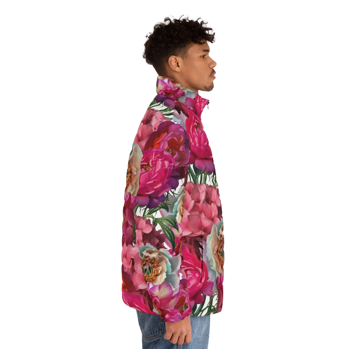 Flower garden puffer jacket with floral botanical design - men side right