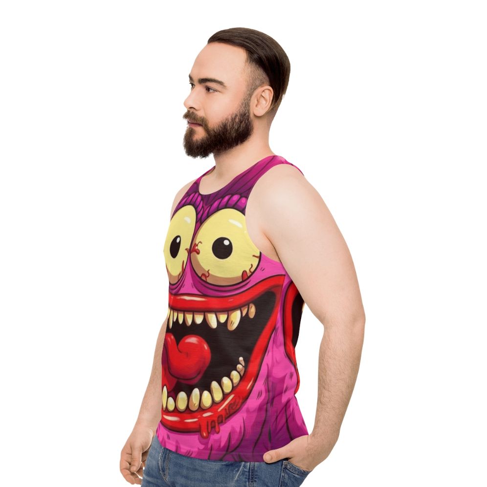 Vibrant sassy big mouth hormone monster unisex tank top - men side