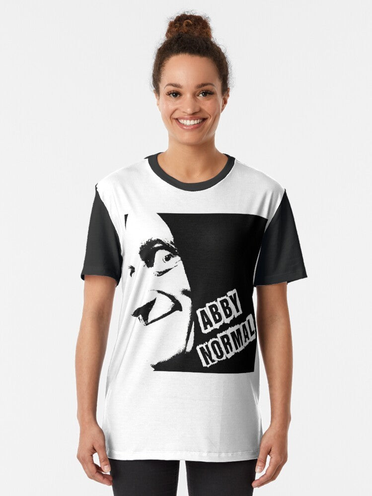 Vintage-style graphic t-shirt featuring the "Abby Normal" quote from the classic comedy film Young Frankenstein - Women