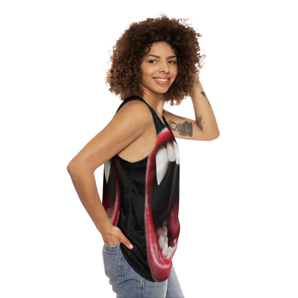 Vampire-themed unisex tank top with abstract, trendy patterns - women side