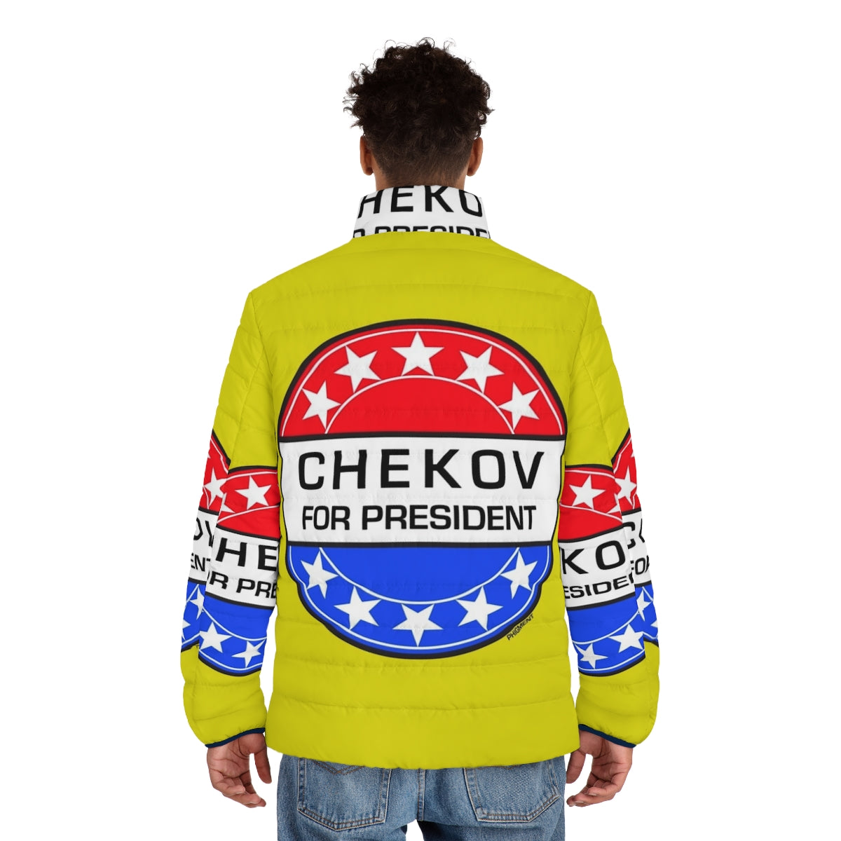 Chekov for President Sci-Fi Puffer Jacket with Star Trek and Pop Art Design - men back