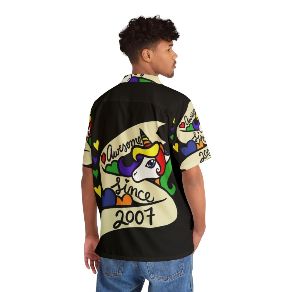 Awesome Since 2007 Hawaiian Shirt featuring a unicorn print design - People Back