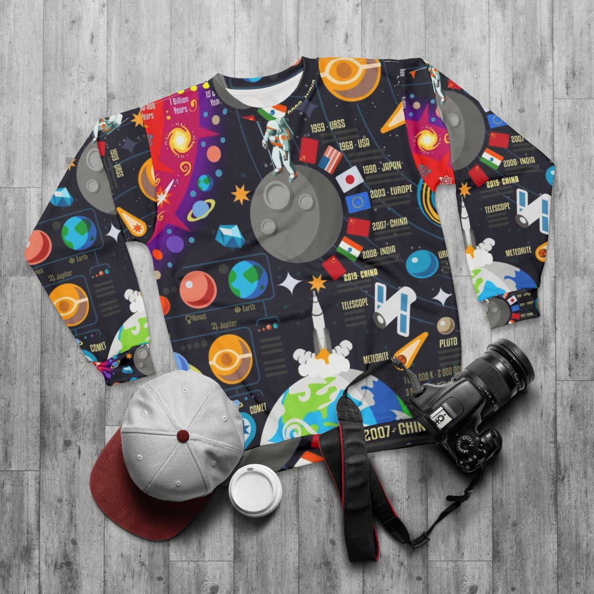 Space Universe Infographics Big Bang Sweatshirt - flat lay