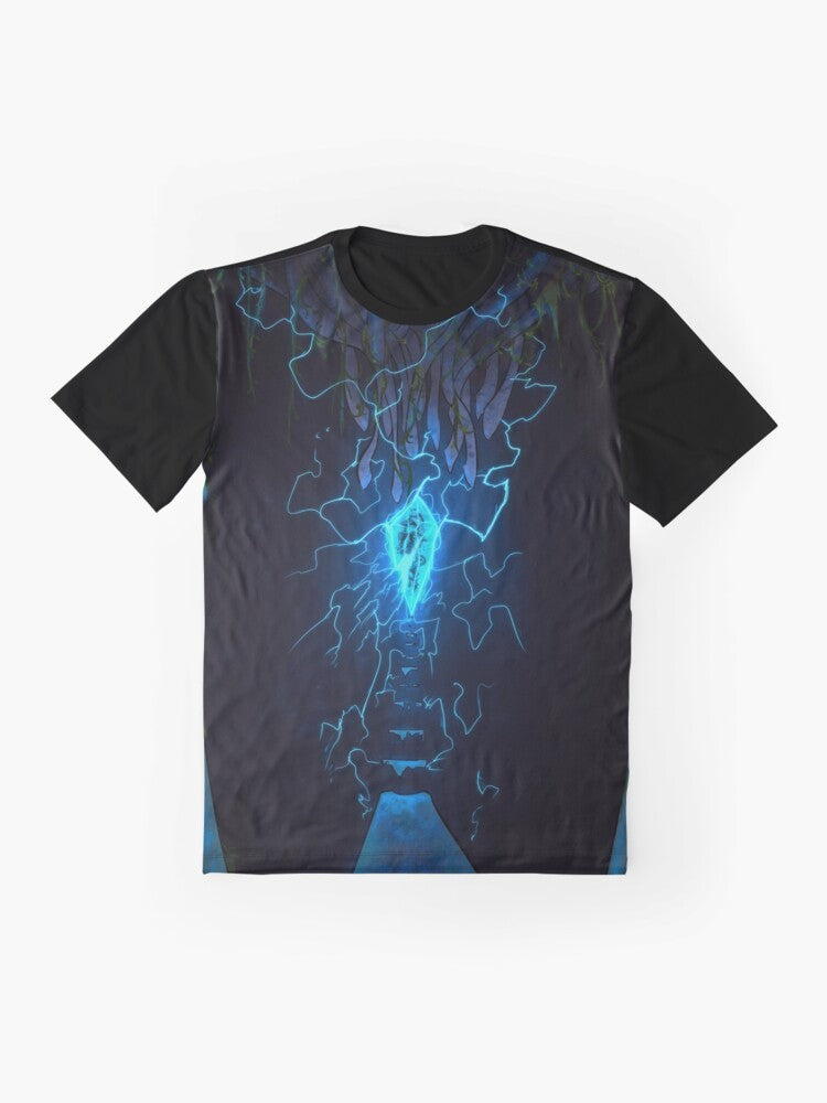 Illustration of ancient superweapons graphic on a t-shirt - Flat lay