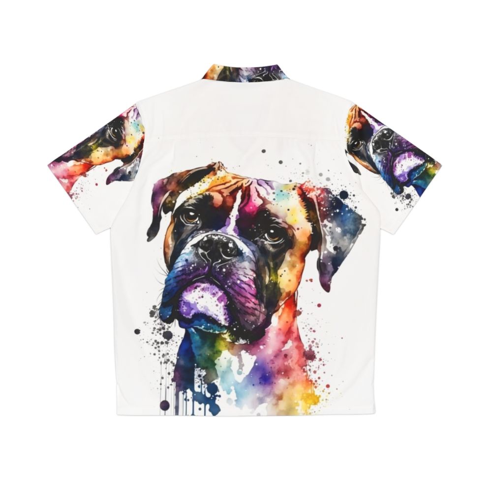 Colorful watercolor portrait of a boxer dog on a Hawaiian shirt - Back