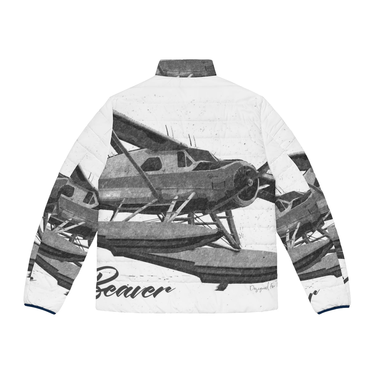 Dehavilland DHC-2 Beaver floatplane sketch printed on a puffer jacket - Back