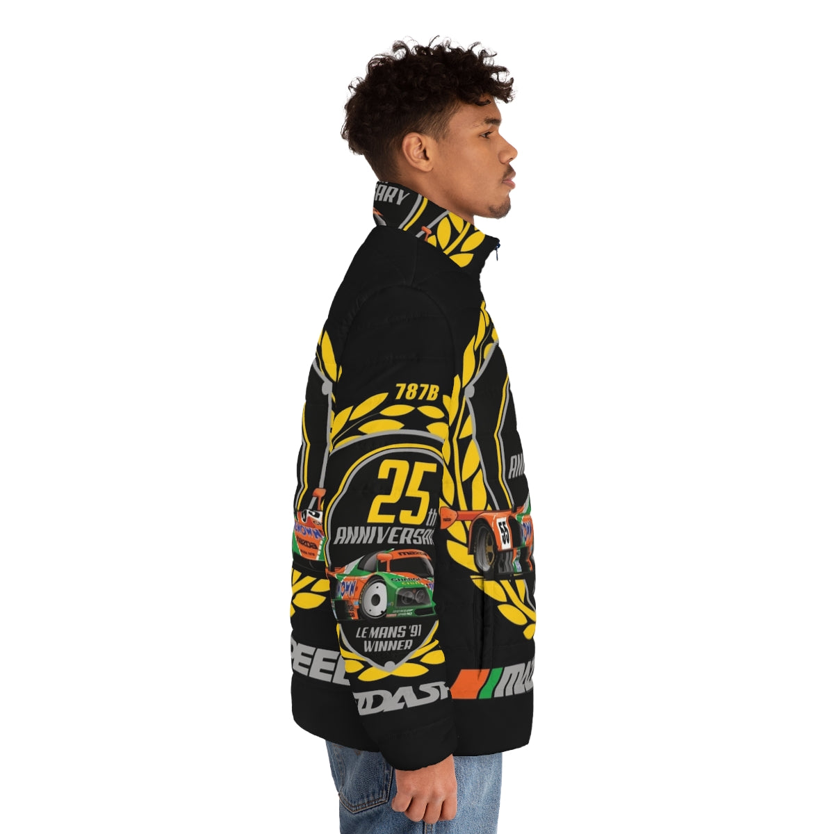 Mazda 787B Puffer Jacket featuring the iconic Le Mans racing design - men side right