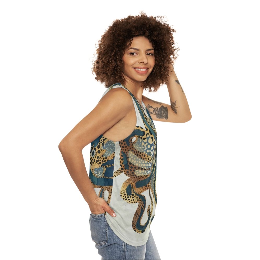 Unisex tank top with ethereal underwater octopus design - women side