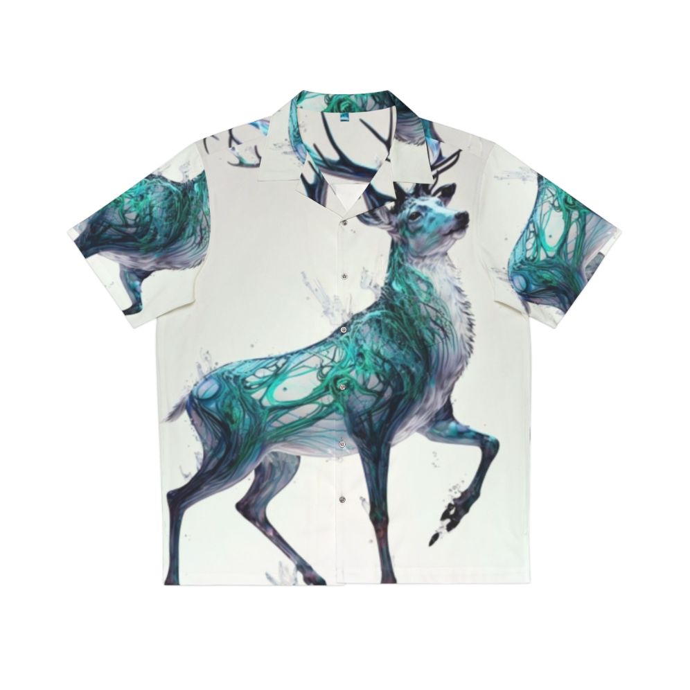 A Hawaiian shirt featuring a legendary stag in a holographic print