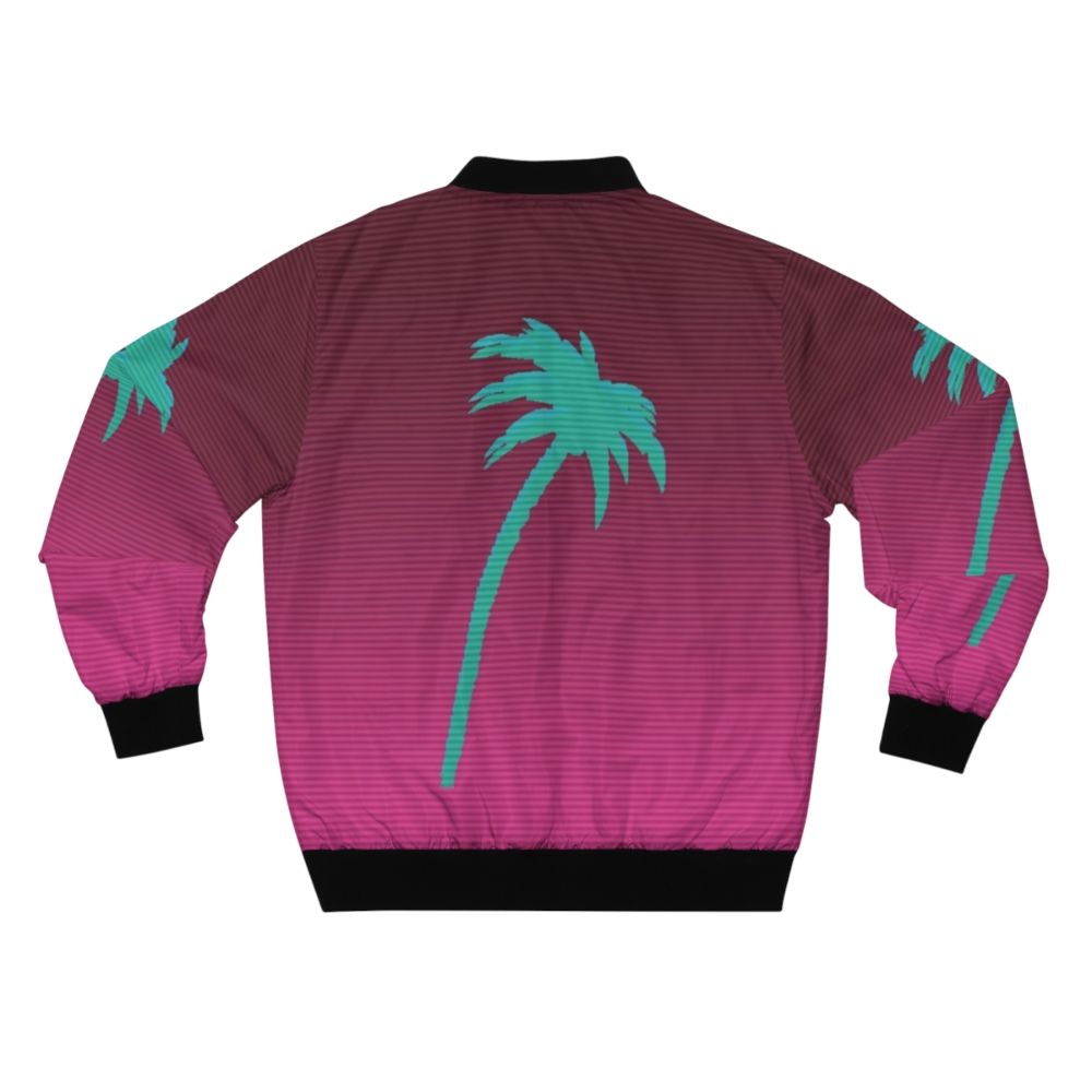 Hotline Miami Palmtree Bomber Jacket with a retro vaporwave design - Back