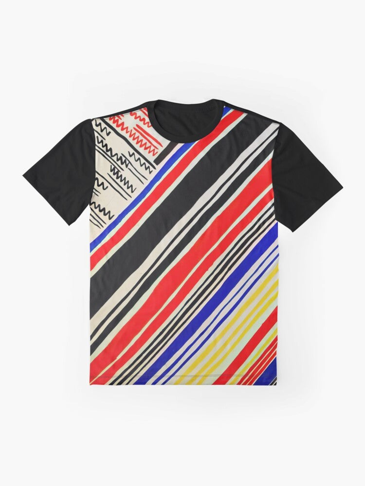 Sonia Delaunay "Composition 11" graphic t-shirt featuring abstract, colorful geometric patterns - Flat lay